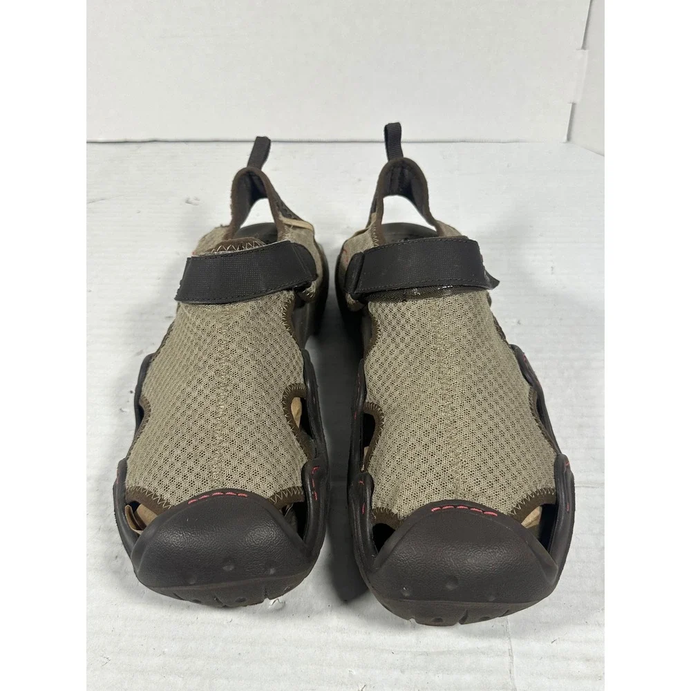 Crocs Swiftwater Mens 11 Fisherman Sandals Khaki Brown Mesh Water Shoes 15041